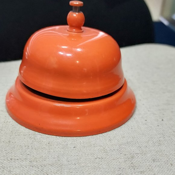 Vintage 1960s or 70s Orange Metal Hotel/Desk Front Counter Bell - Picture 3 of 5